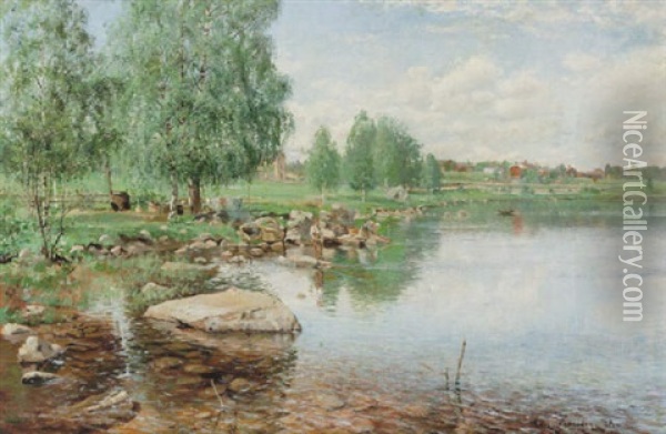 Sommardag Oil Painting - Carl (August) Johansson