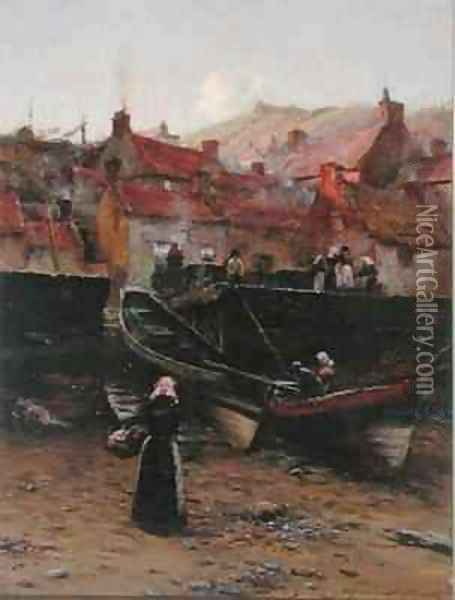 Quayside at Staithes Yorkshire Oil Painting - William Teulon Blandford Fletcher