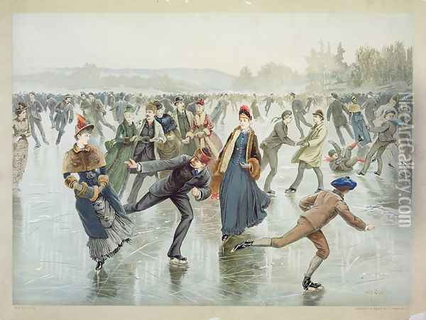 Skating, published by L. Prang and Co. Oil Painting - Henry Sandham
