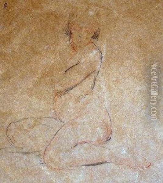 Seated Female Nude Oil Painting - Jean-Edouard Vuillard