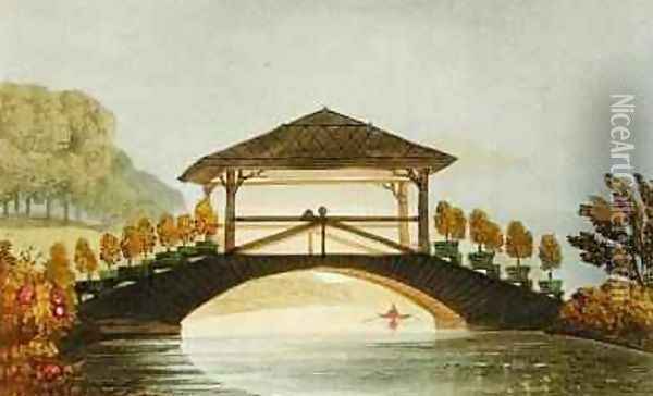 A Rustic Bridge, from Ackermanns Repository of Arts, 1822 Oil Painting - John Buonarotti Papworth