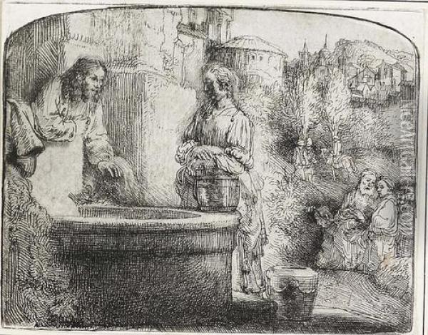 Christus Und Die Samariterin, In Querformat. Oil Painting - Rembrandt Van Rijn
