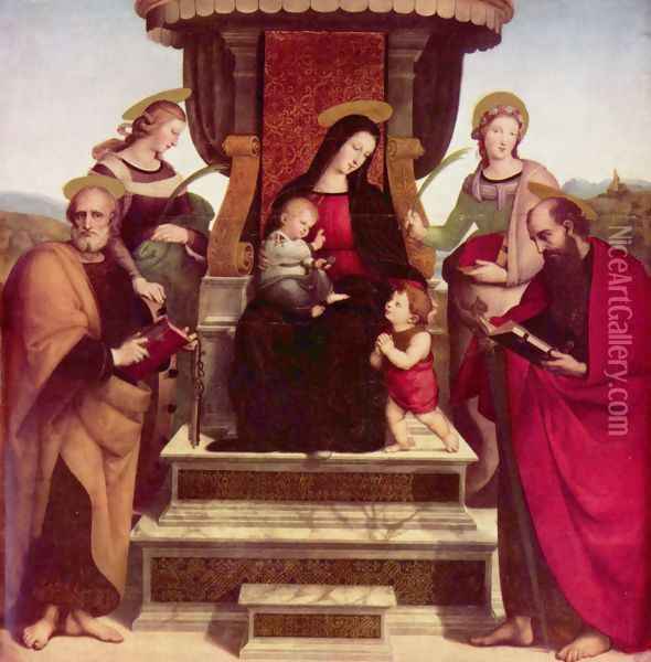 Maria with Crist and John the baptist as children Oil Painting - Raphael