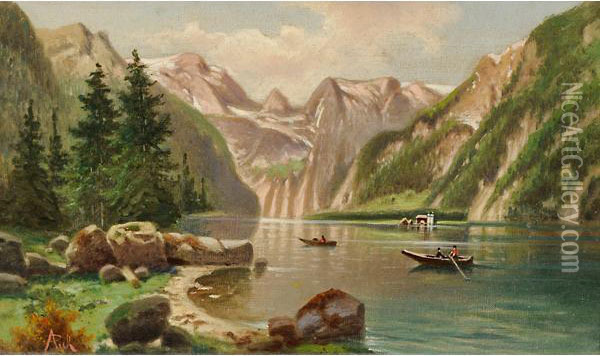 Lago Austriaco Tra I Monti Oil Painting - Anton Pick