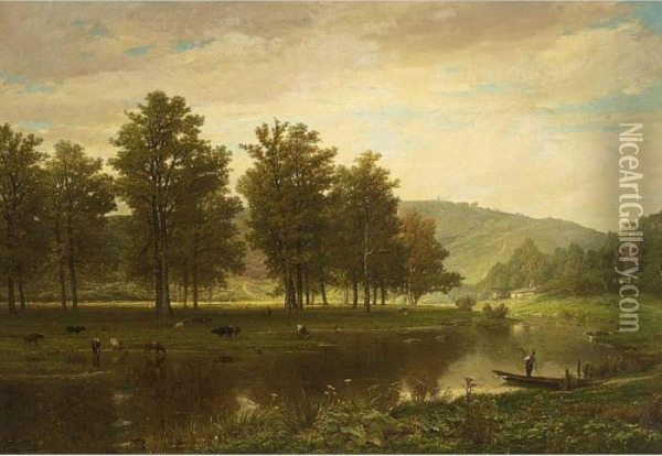 A Peaceful Summer Day Oil Painting - Gerard Jozef Adrian Van Luppen