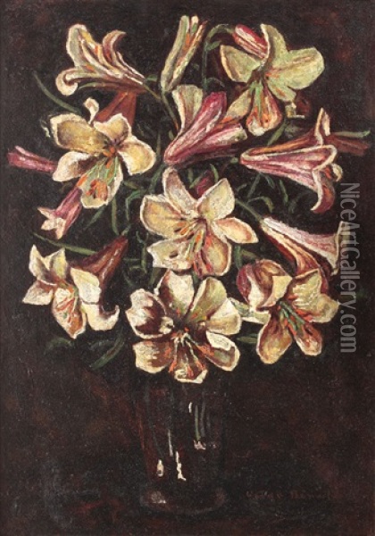 Madonna Lillies Oil Painting - Octav Bancila