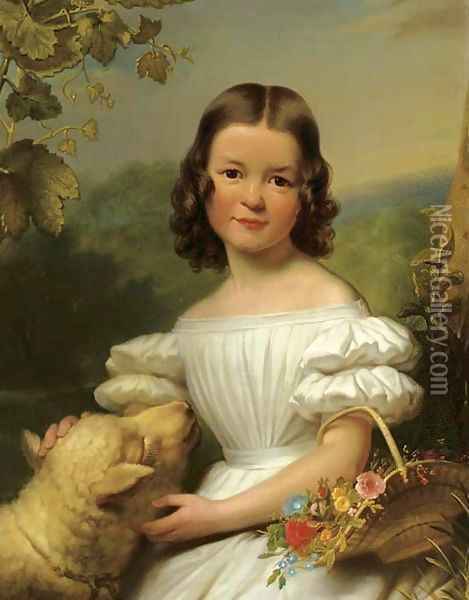 Portrait of a girl in a white dress Oil Painting - Jan Adam Janszoon Kruseman