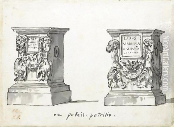 Two Roman Altars With The Epitaphs D.I.S Manibus Oil Painting - Jacques Louis David