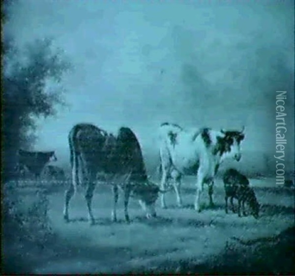 Cattle In A Landscape Oil Painting - Peter Moran