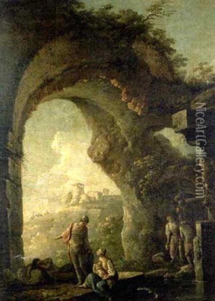 Personnages Dans Des Ruines Antiques Oil Painting - Jean Nicolas Servandoni