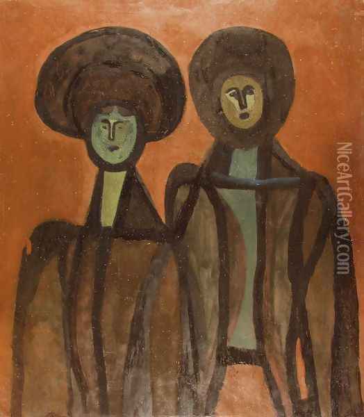 Two Sisters 1936 Oil Painting - Lajos Vajda