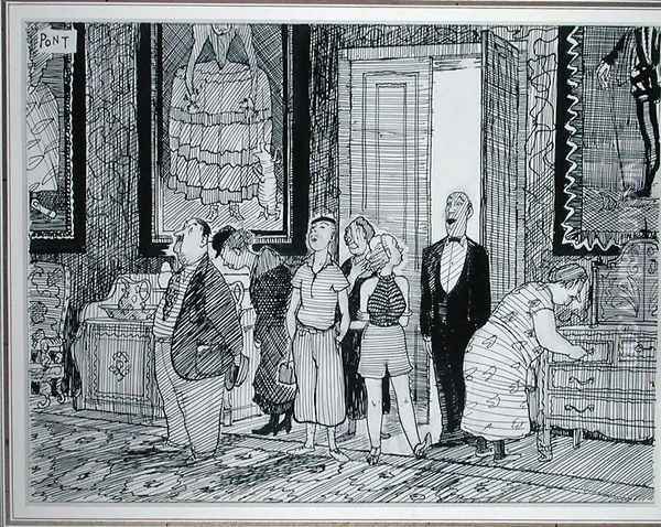 The British Character keen interest in historic houses, illustration from Punch, published 8th July 1936 Oil Painting - Graham Laidler Pont