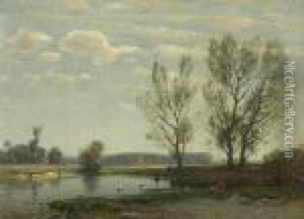 Moorlandschaft Mit
 Storchen Oil Painting - Ludwig Willroider