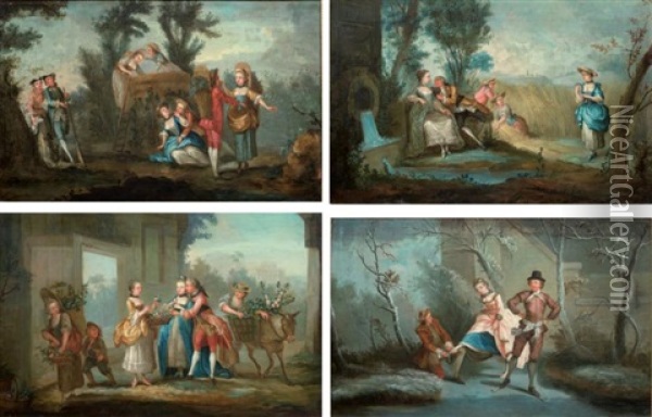 Les Quatre Saisons (4 Works) Oil Painting - Nicolas Lancret
