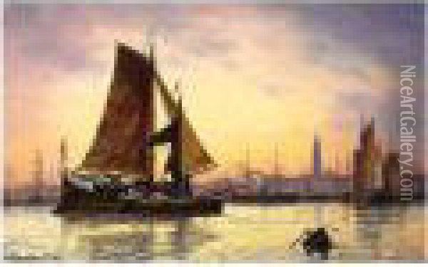 Antwerp Harbour Oil Painting - Charles Euphrasie Kuwasseg