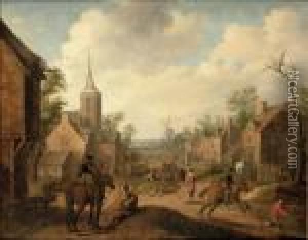 Soldiers Plundering A Village Oil Painting - Joost Cornelisz. Droochsloot