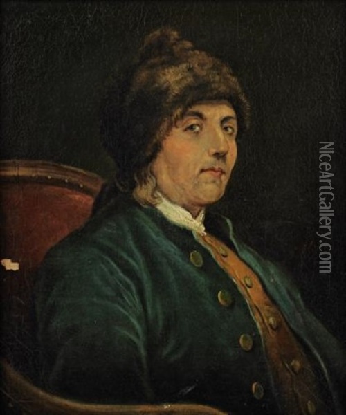Portrait Of Benjamin Franklin With Fur Cap Oil Painting - Jean Auguste Edouard Lienard