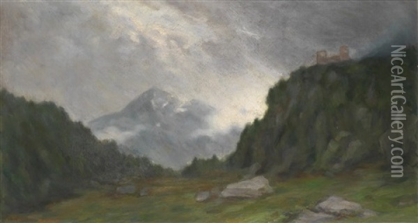 Berglandschaft Mit Burgruine Oil Painting - Clara Walther
