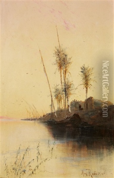 Nile Landscape Oil Painting - Max Friedrich Rabes