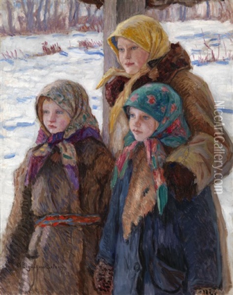 Three Sisters Oil Painting - Nikolai Petrovich Bogdanov-Bel'sky