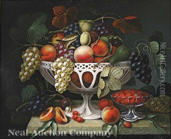Still Life With Fruit In Creamware And Glass Compotes Oil Painting - William H. Hoyt