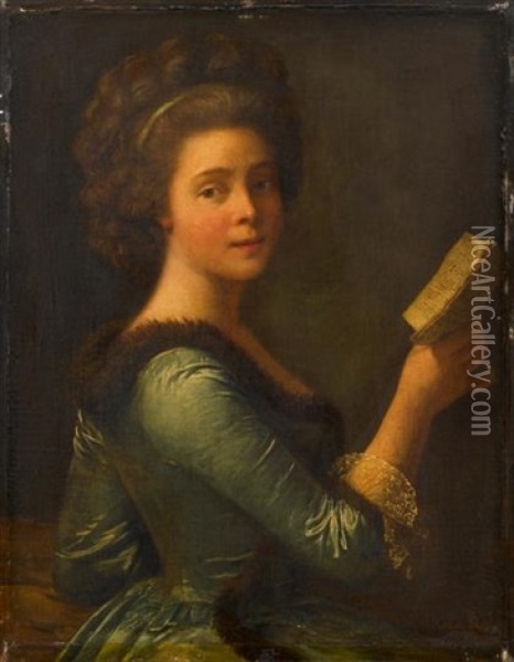 A Young Woman Holding A Book Oil Painting - Rose Adelaide Ducreux