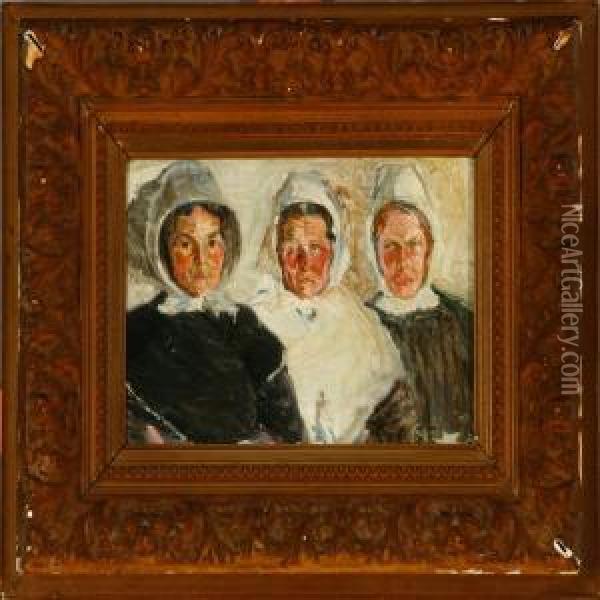 Three Fishermens'wifes Oil Painting - Pauline Thomsen