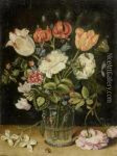 Flowers In A Glass Vase Oil Painting - Jan The Elder Brueghel