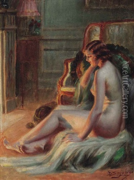 Relaxing By The Fire Oil Painting - Delphin Enjolras