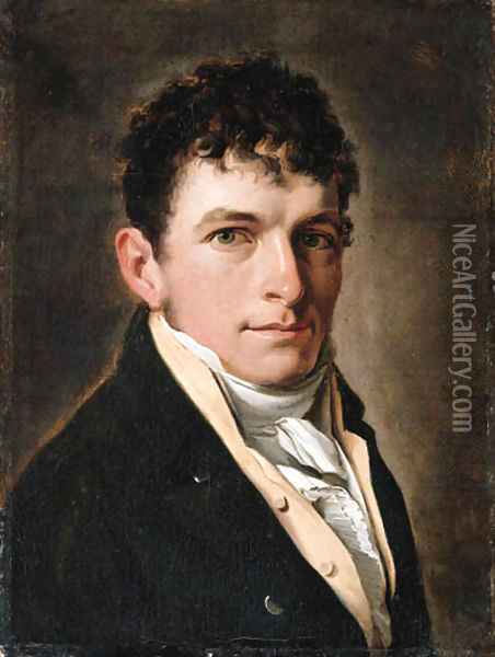 Portrait of a gentleman, said to be Arnauld Delessert, small bust-length, in a black coat Oil Painting - Louis Leopold Boilly