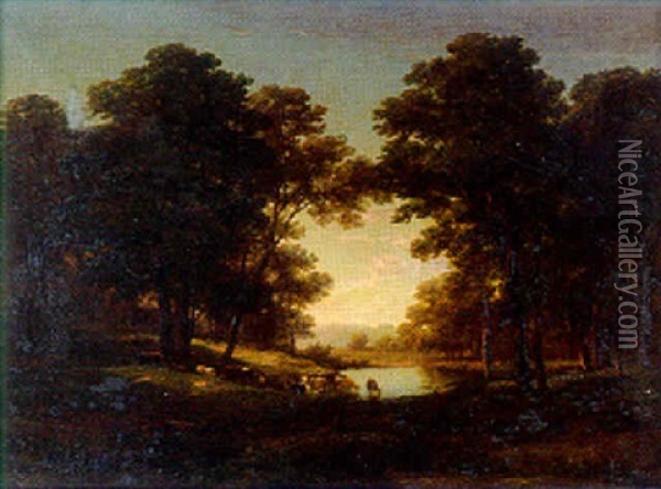 Paysage A L'etang Et Au Troupeau Oil Painting - Charles Edouard du Bois