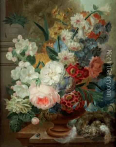 Bouquet De Fleurs Sur Un Entablement Oil Painting - Adriana Van Ravenswaay