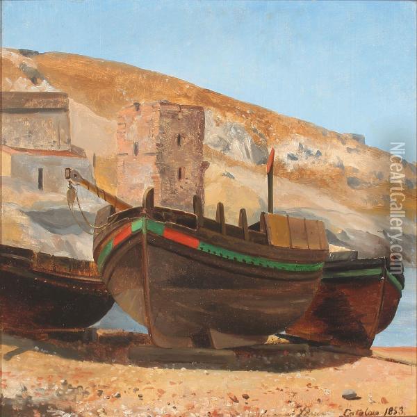 Coastal Scene From Catalonia In Spain Oil Painting - Emanuel Larsen
