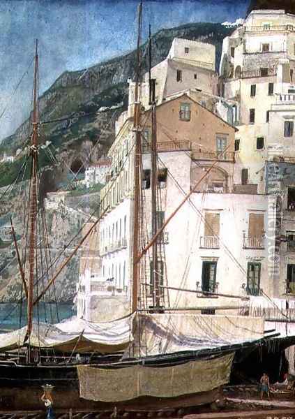 Boats in an Italian Harbour Oil Painting - Walter Crane