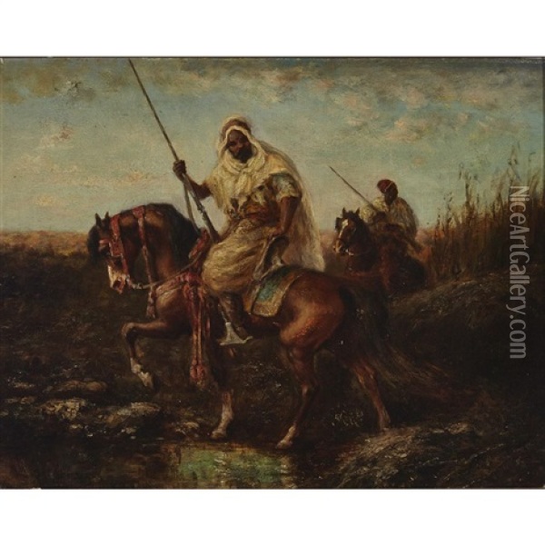 Bedouins On Horseback Oil Painting - Adolf Schreyer