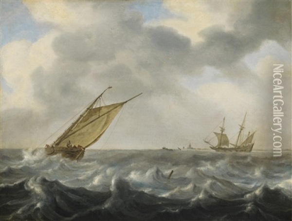 Fisherboat On Stormy Sea Oil Painting - Arnoldus van Anthonissen