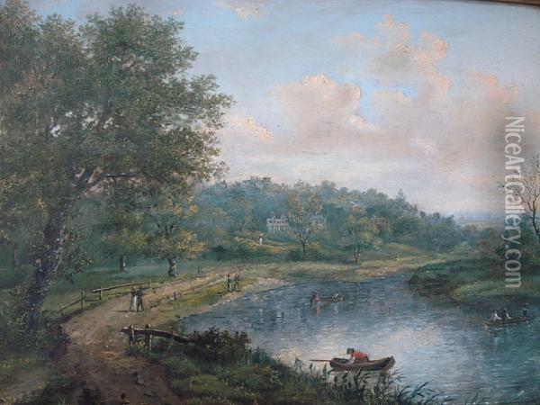 River Landscape With Anglers Oil Painting - Alexander Nasmyth