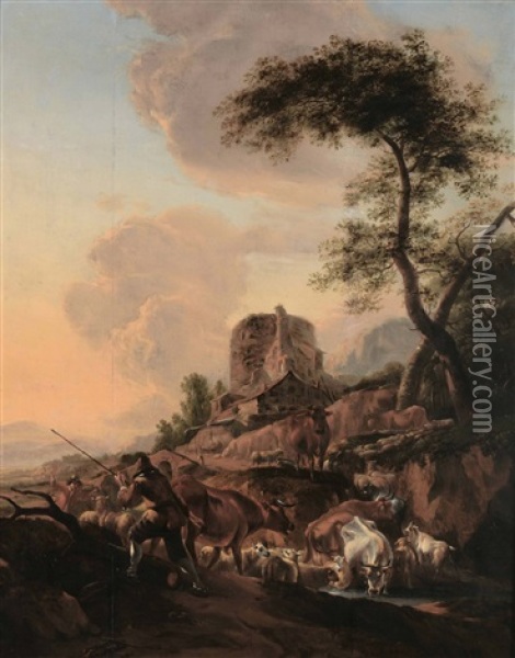 Castello Con Rovine Oil Painting - Nicolaes Petersz Berchem