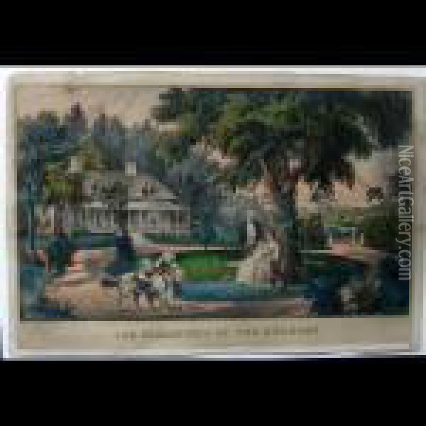 The Pleasures Of The Country - Sweet Home Oil Painting - Currier & Ives Publishers