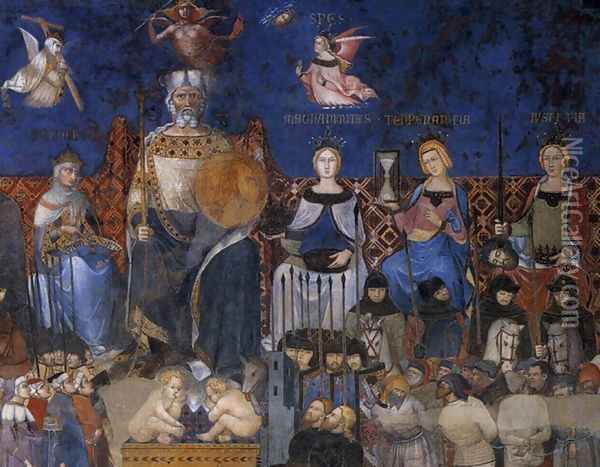 Allegory of the Good Government (detail-2) 1338-40 Oil Painting - Ambrogio Lorenzetti