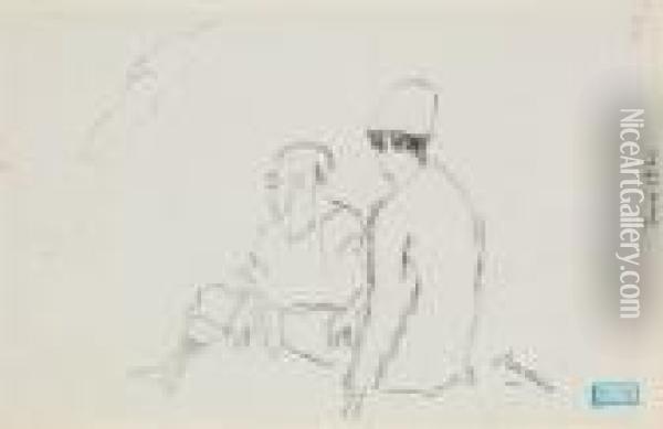 Deux Tunisiens / Porteuse D'eau Avec Son Enfant (recto Verso) Oil Painting - Jules Pascin