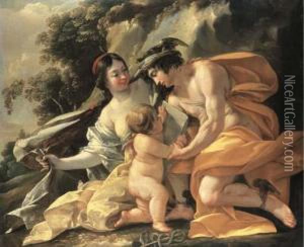 Venus, Mercury And Cupid ('the School Of Love') Oil Painting - Nicolas Chaperon