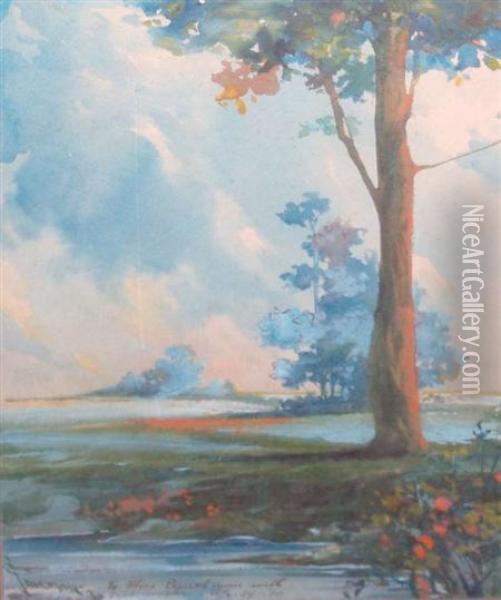 River Landscape Oil Painting - James Wells Champney