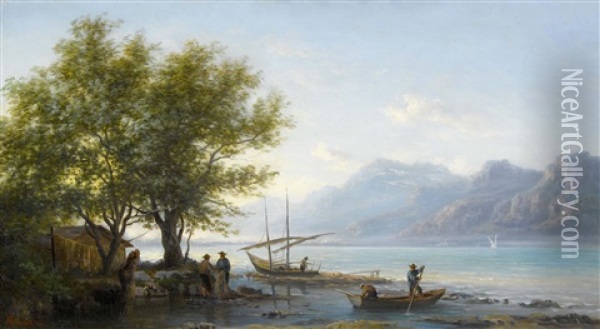 Lac D'annecy Oil Painting - Claude Sebastien Hugard De La Tour