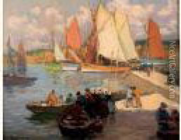 Scene De Port Oil Painting - Henri Alphonse Barnoin