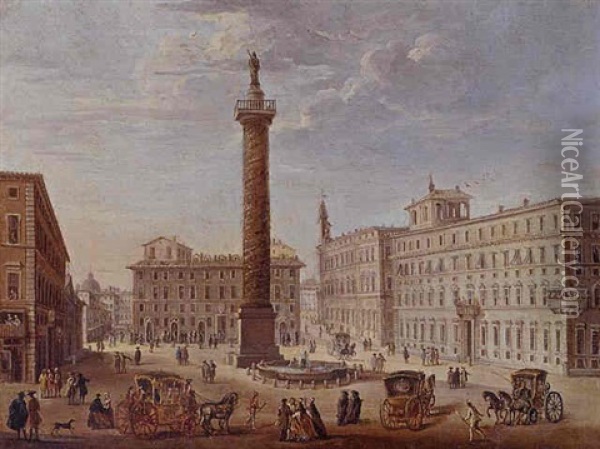 View Of The Piazza Colonna Oil Painting - Giacomo van (Monsu Studio) Lint
