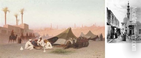 A Late Afternoon Meal At An Encampment, Cairo Oil Painting - Charles Theodore (Frere Bey) Frere