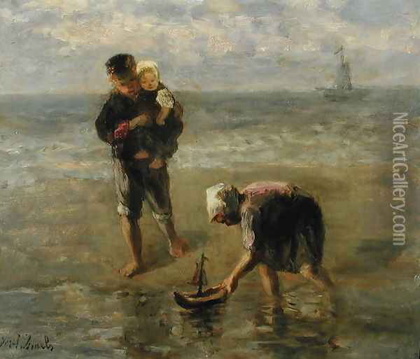 Launching the Boat Oil Painting - Jozef Israels