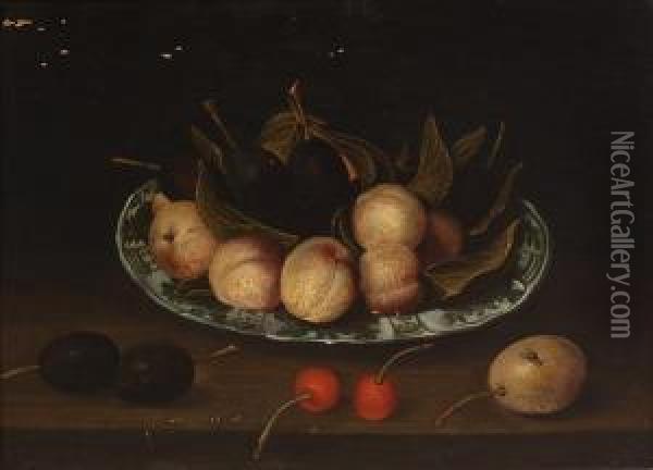 Still Life With Fruit On A Wanliporcelain Dish Oil Painting - Jacob van Hulsdonck