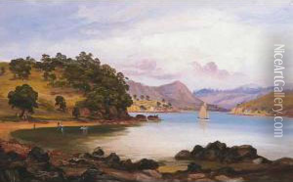 Putuki Bay, Waihekei Island, New Zealand Oil Painting - Charles Blomfield